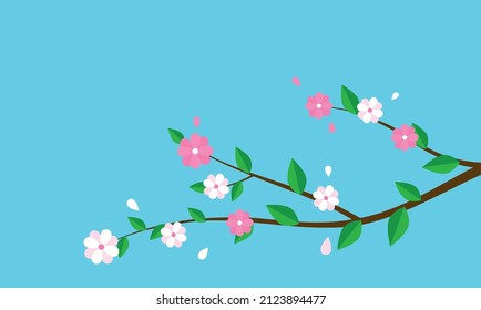 Rama del árbol de primavera con flores y hojas