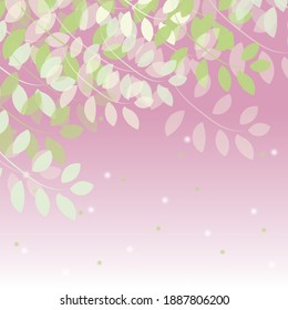 Spring tree branches vector background. Cute pink and green romantic backdrop with pastel gradient and transparencies.