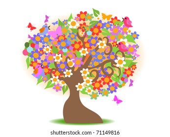 spring tree with colorful flowers