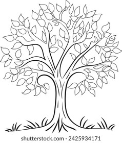 Spring Tree with flower Coloring Page