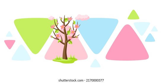 Spring tree with flowers and leaves. Seasonal illustration.
