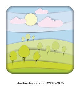 Spring tree flowers and natural pastel color scheme background paper cut style vector illustration