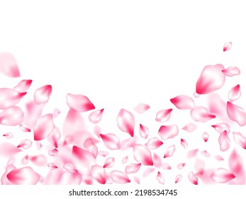 Spring tree flowers parts, airy flying petals windy blowing background. Abstract card backdrop. Floral natural blossom soft petals illustration. Pink sakura blossom falling parts romantic vector.