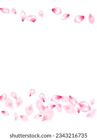 Spring tree flowers parts, airy flying petals windy blowing background. Anniversary background. Flower blossom particles, petals rain shower. Pink sakura blossom falling parts romantic vector.