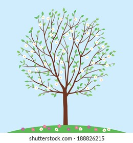 Spring tree with flowers. Vector illustration. 