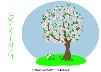 Spring tree with flowers. Vector illustration.
