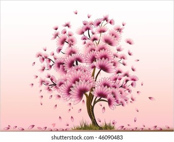 spring tree in full bloom, isolated on pink