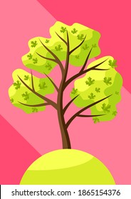 Spring tree with green leaves. Natural seasonal decorative illustration.