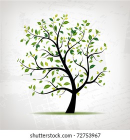 Spring tree green on grunge background for your design