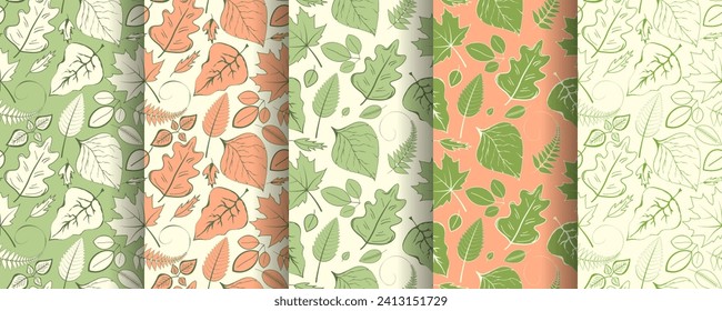 spring tree leaf texture print contour ornament seamless pattern, original stylish