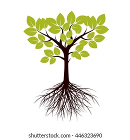 Spring Tree and Leafs. Vector Illustration.