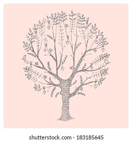 spring tree with leaves and hearts