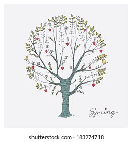 spring tree with leaves and hearts