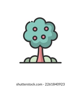 Spring Tree Lineal Color Icon Vector Illustration - Spring Season Icon Concept.