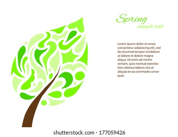 Spring tree over white background, vector image
