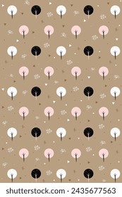 spring tree pattern with brown background cute style cherry blossom garden wallpaper