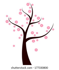 Spring Tree with pink flowers isolated on white