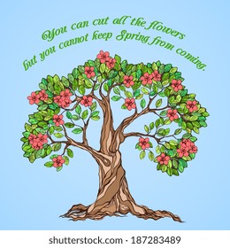 Spring tree with pink flowers poster vector illustration