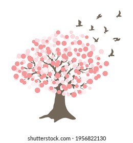 spring tree with pink flowers, vector