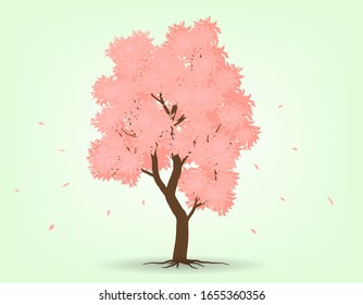 Spring tree. Pink leave and nature branch plant vector illustration