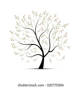 Spring tree with roses for your design, vector illustration