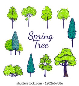Spring tree set. Vector tree collection.
