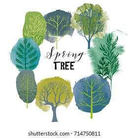 Spring Tree Set. Vector Tree Collection.