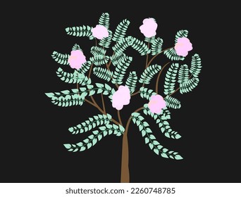 Spring tree vector image blossom cherry petal and nature branch plant