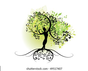 spring tree with women silhouette