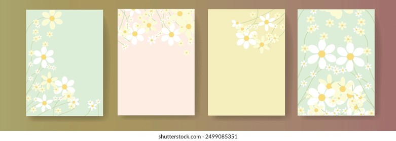 Spring trendy backgrounds with blooming branches and pink flowers. Cute abstract pastel vector templates for poster, invitation, card, flyer, cover, banner, brochure, social media, sale, advertising
