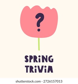 Primavera Trivia Tulipán rojo con signo de interrogación Vector, símbolo de concurso floral, concepto de juego de temporada minimalista