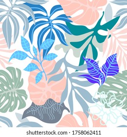 Spring tropical morning. Seamless pattern with floral elements. Aloha textile collection. Template for textile design, cards, covers.