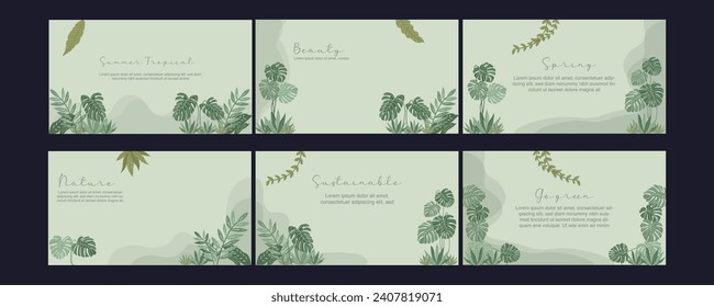 spring tropical template background pack, digital handmade design, presentation, greeting card, copy space