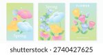 Spring tulip and daisy flowers vector poster illustration with pastel mint peach colors. Modern decorative design for greeting cards, wall art, covers, and seasonal templates.