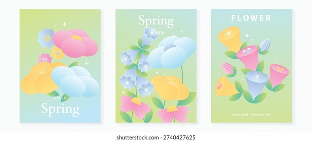 Spring tulip and daisy flowers vector poster illustration with pastel mint peach colors. Modern decorative design for greeting cards, wall art, covers, and seasonal templates.