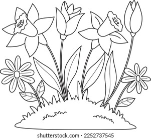 Spring Tulip Flowers Isolated Coloring Page