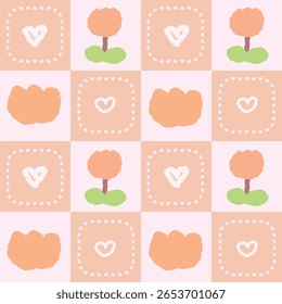 spring tulip square pattern - cheerful soft pastel color (blush, tangerine, baby blue, lavender, sunshine, sage) seamless vector for nursery wallpaper or stationery