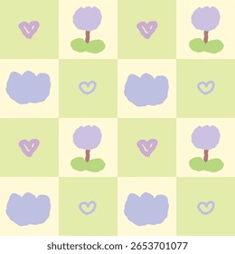 spring tulip square pattern - cheerful soft pastel color (blush, tangerine, baby blue, lavender, sunshine, sage) seamless vector for nursery wallpaper or stationery