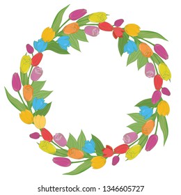 Spring tulip wreath vector