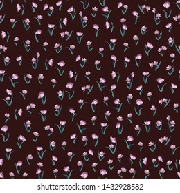 Spring tulips background. Seamless floral pattern. Small flowers print. Liberty style millefleurs