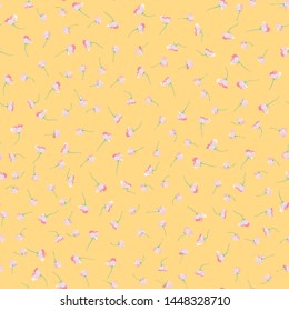 Spring tulips background. Seamless floral pattern. Small flowers print. Liberty style millefleurs. 2020 trendy colors