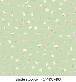 Spring tulips background. Seamless floral pattern. Small flowers print. Liberty style millefleurs. 2020 trendy colors