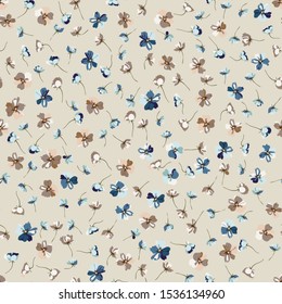 Fondo de tulipanes de primavera. Patrón floral sin soldadura. Flores pequeñas impresas. Millefleurs al estilo de la libertad