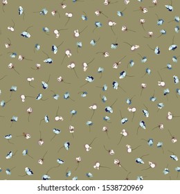 Spring tulips background. Seamless floral pattern. Small flowers print. Liberty style millefleurs
