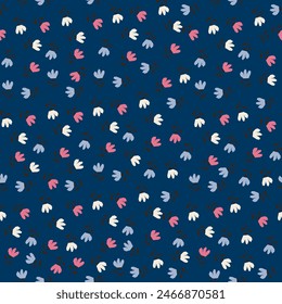 Spring tulips background. Seamless floral pattern. Small flowers print. Liberty style millefleurs