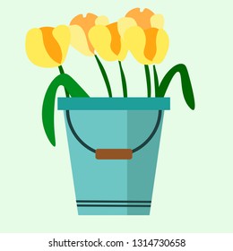Spring tulips in a bucket from the garden - Vector