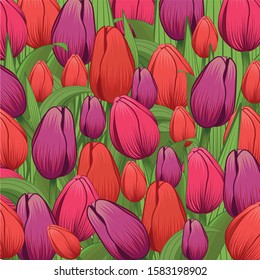 Spring tulips. Texture. Color image of tulips. Design element. Vector illustration.