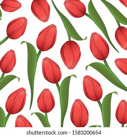 Spring tulips. Texture. Color image of tulips. Design element. Vector illustration.