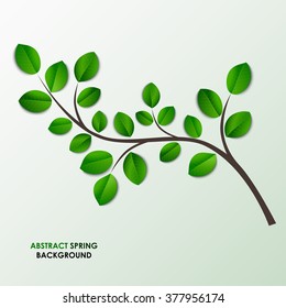 Spring twig with green leaves background
