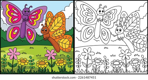 Ilustración de la página de color Primavera dos mariposas